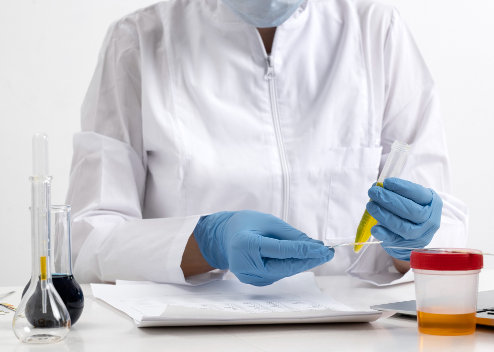lab doctor performing medical exam urine